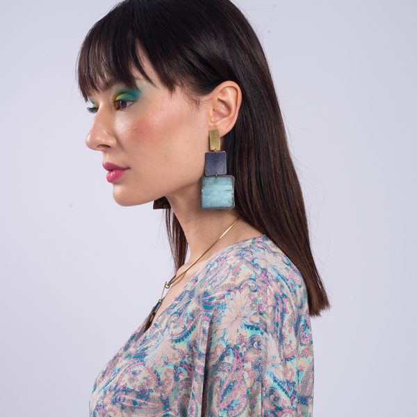 3 SQUARED PARTS HANGING EARRINGS