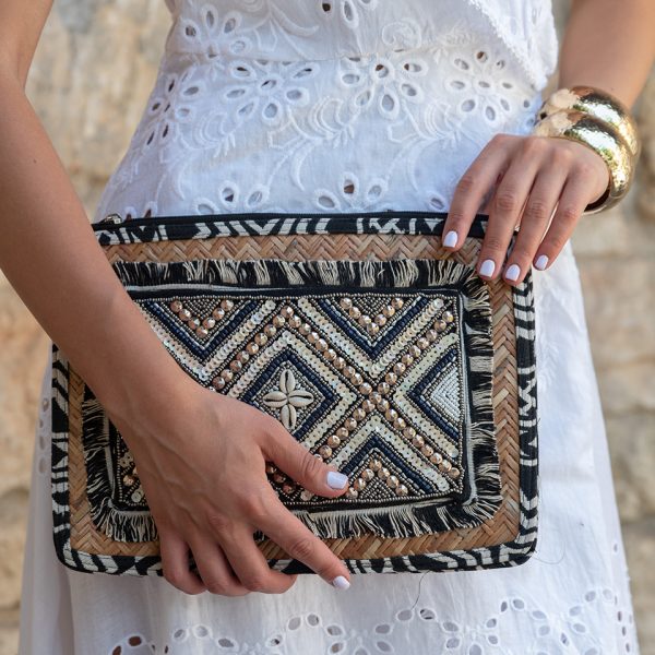 A BEADED ETHNIC INSPIRED CLUTCH BAG