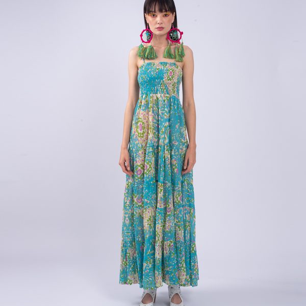 LONG RUFFLE PRINT DRESS