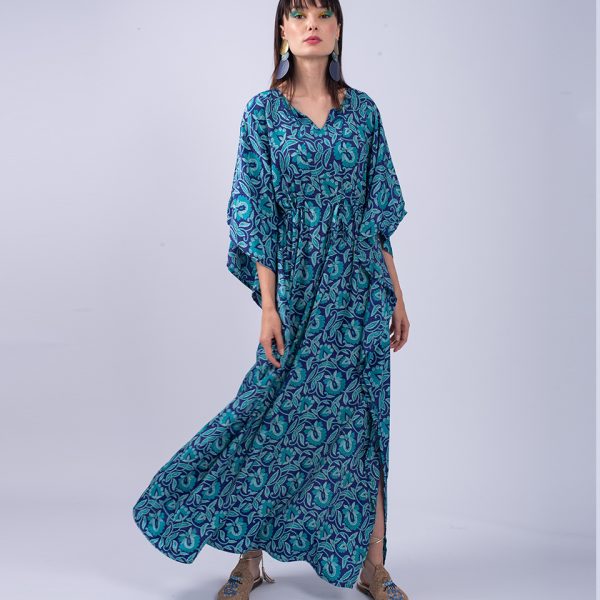 LONG PART SILK PATTERN  KAFTAN DRESS