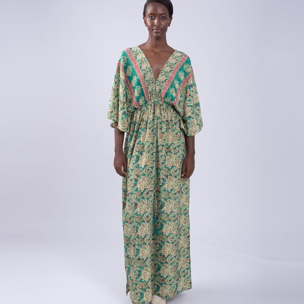 LONG PART SILK PATTERN DRESS WITH SLITS