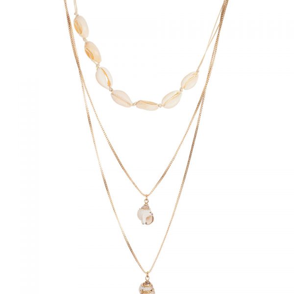 CORD AND CHAINS NECKLACE WITH SEASHELLS
